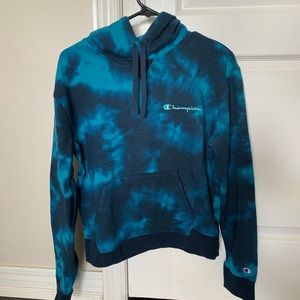 champion blue tie-dye hoodie